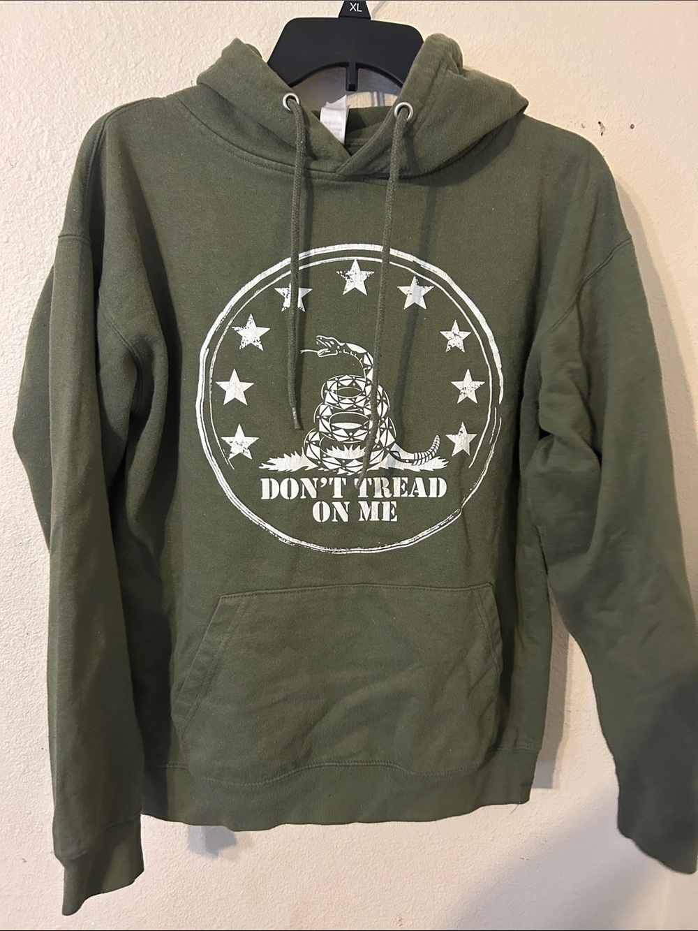 Men's Olive Green Crewneck Hoodie with 'Don't Tread On Me' Graphic